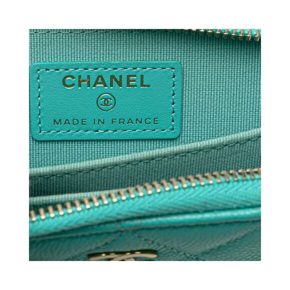 Pre Loved Chanel CC Quilted Caviar Zip Coin Purse Women Blue Pouches - Picture 5 of 8